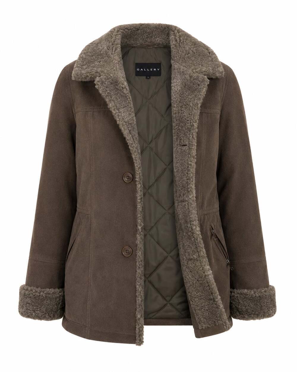 Gallery Faux Fur Trim Quilted Lined Winter Coat